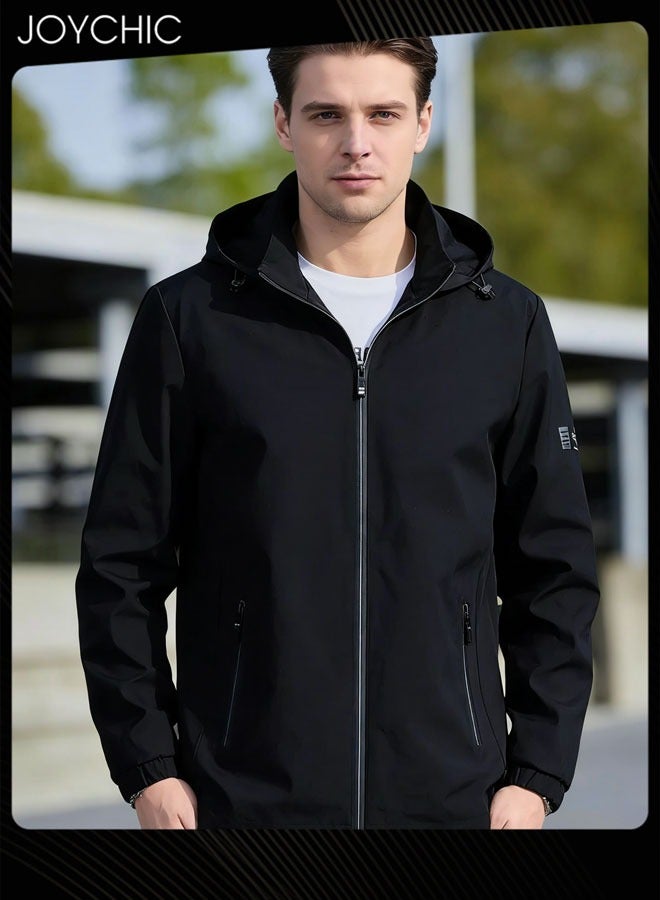 Joychic Solid Pattern Spring and Autumn Men's Jacket Hooded Casual Sports Windproof Zipper Coat with Cap Outdoor - Image 2